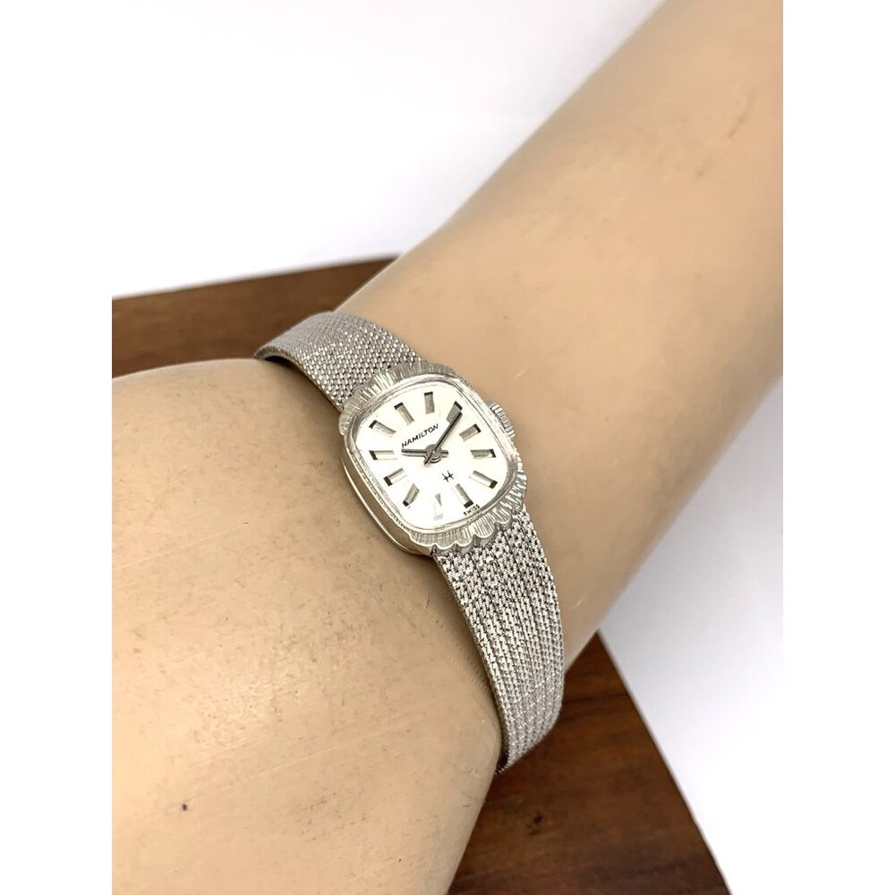 Hamilton Women's Watch 14k White Gold Case Vintage Swiss Hand Wind Petite 15mm - Picture 6 of 16